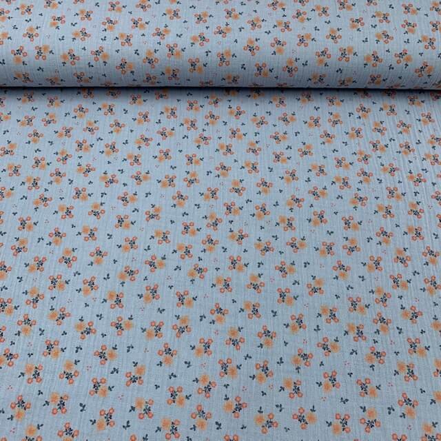 Gaze Dupla Floral - Azul Bebé