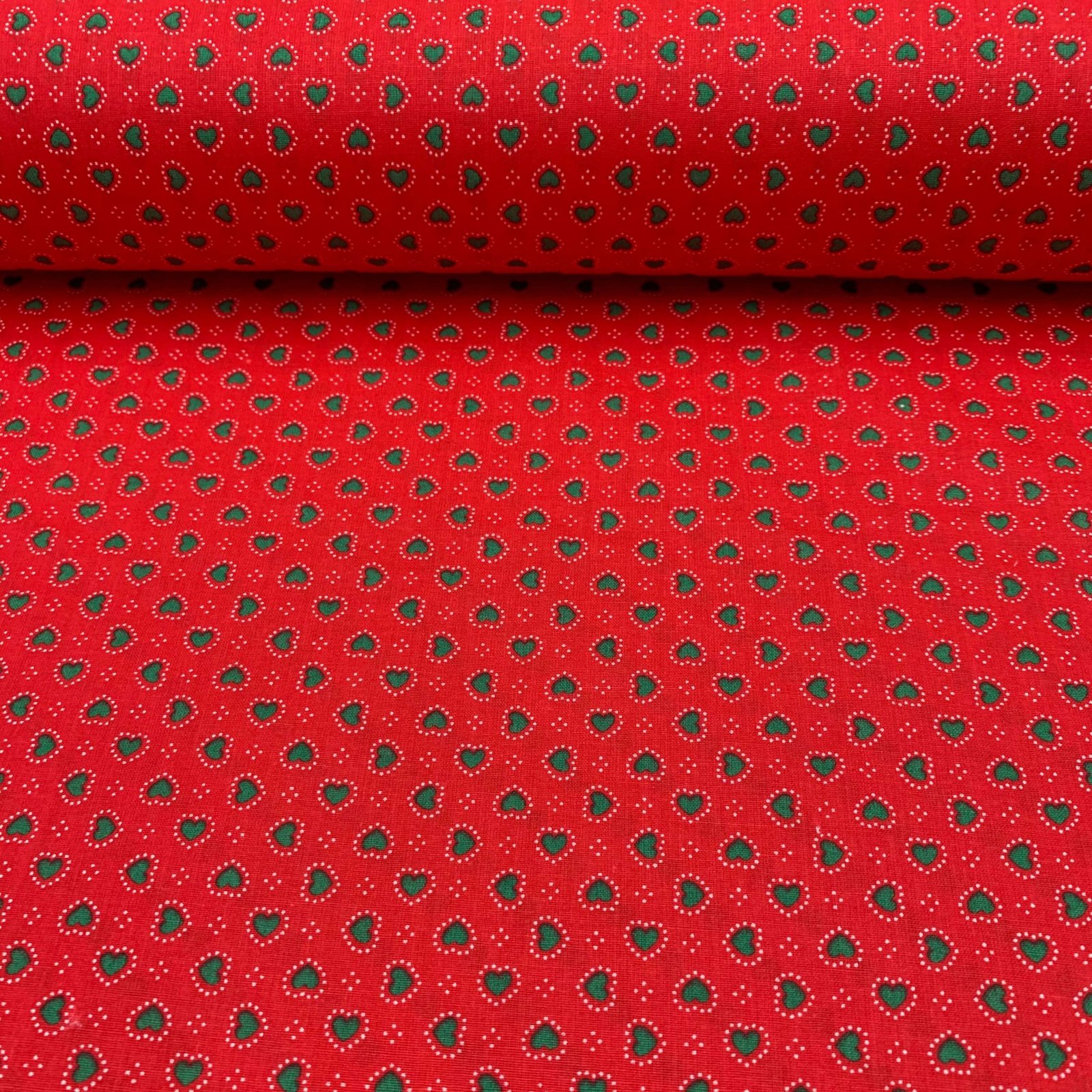 Popeline Corações - Vermelho/Verde