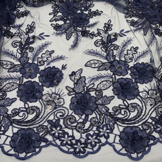 Renda Rose 3D - Azul Marinho