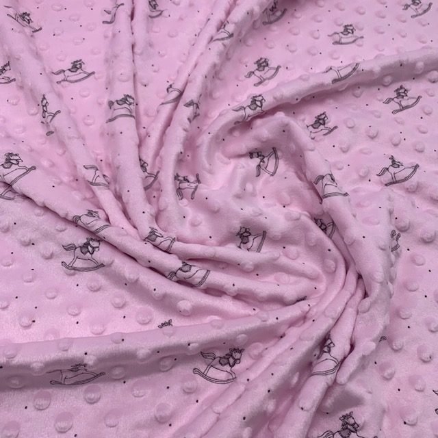 Malha Minky Estampada - Rosa Bebé