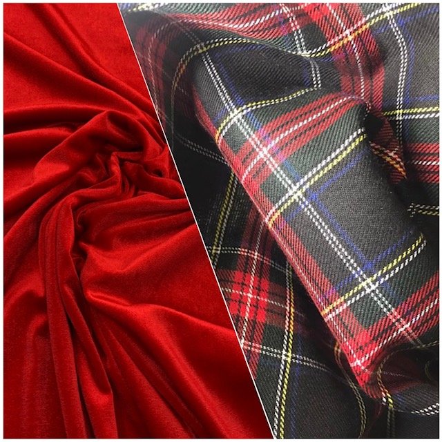 Tartan Azul + Veludo Vermelho