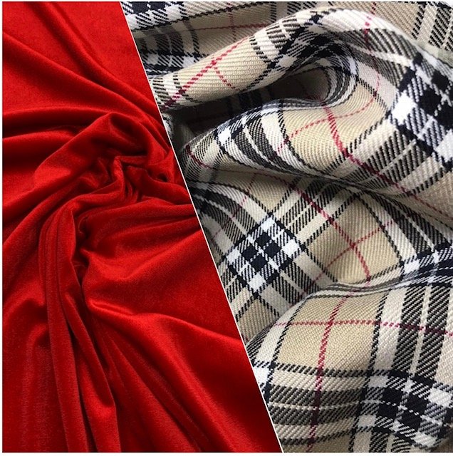 Tartan Bege + Veludo Vermelho