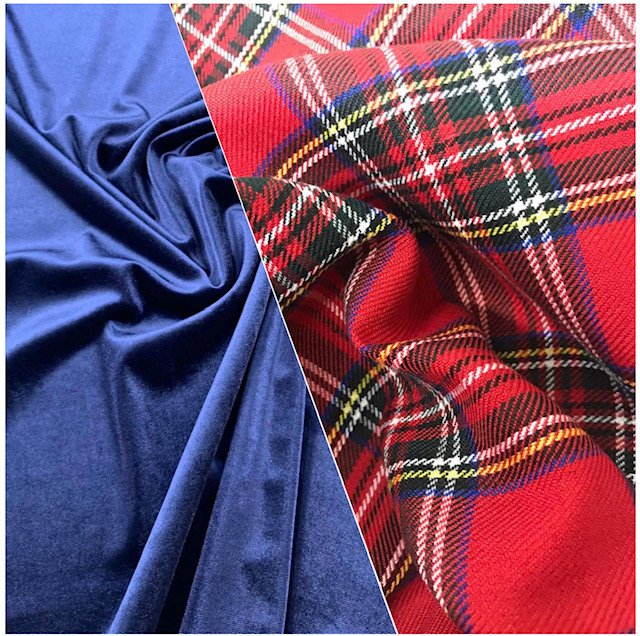 Tartan Vermelho + Veludo Azul Marinho